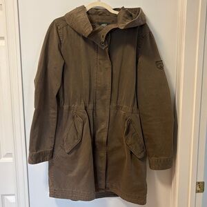 Roots Canada Green Cotton Cargo Utility Field Jacket, Zip + Snap, Pockets Medium